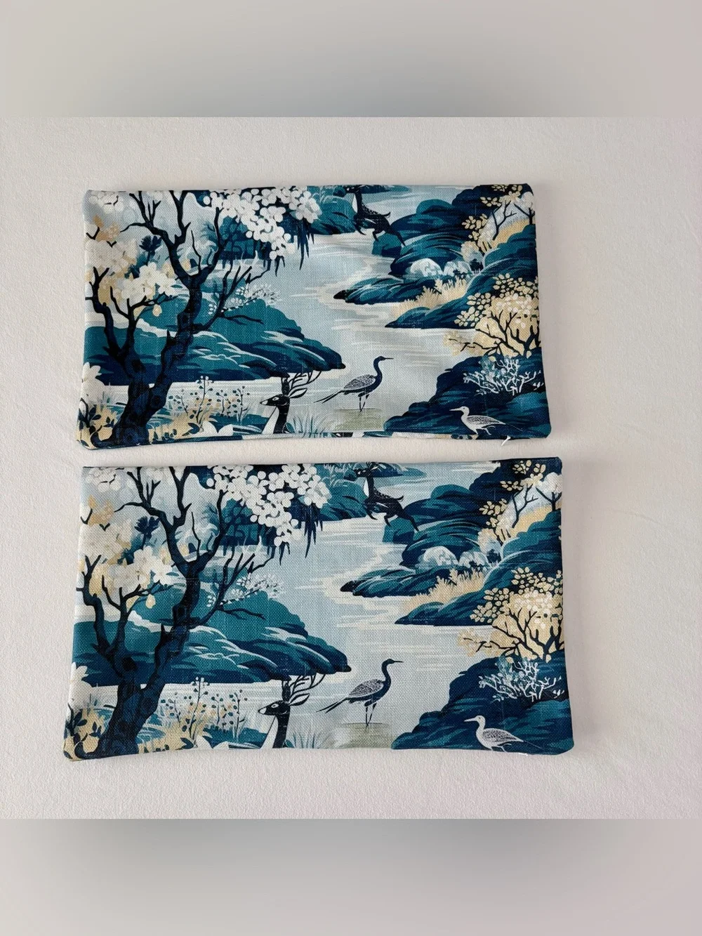 Set of TWO Chinoiserie Asian Scenic Nature Landscape Lumbar Pillow Covers